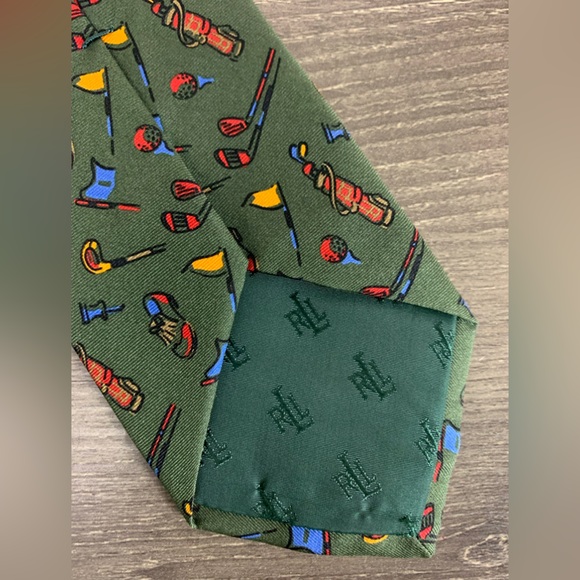 Lauren Ralph Lauren Mens Silk Necktie Golf Balls Clubs Tees Handmade Retro Sport - Picture 3 of 12